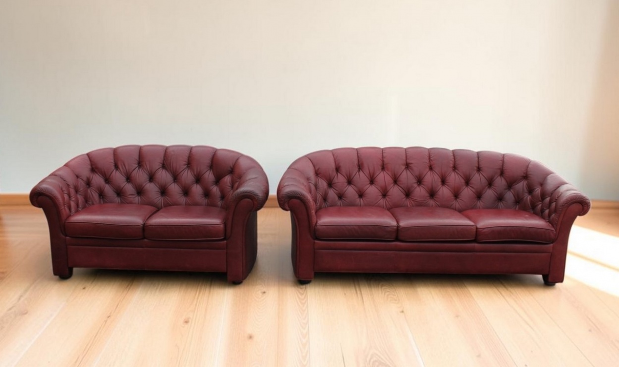 Chesterfield natūralios odos komplektas 3+2