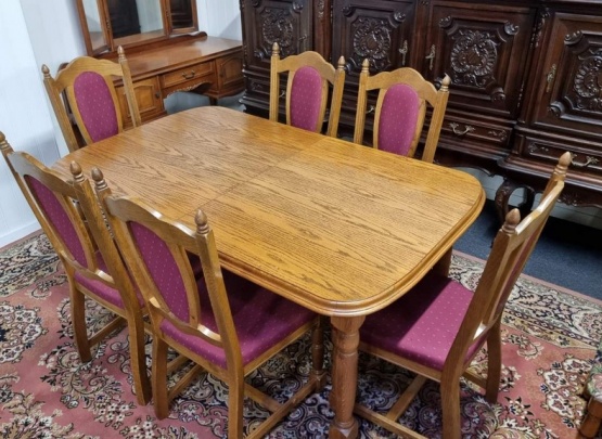 Išskleidžiamas stalas su 6 kėdėmis (ąžuolinis)